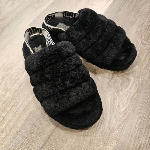 Ugg Fluff Yeah Sugar Black Slipper Slides size 6 Womens - Picture 1 of 7